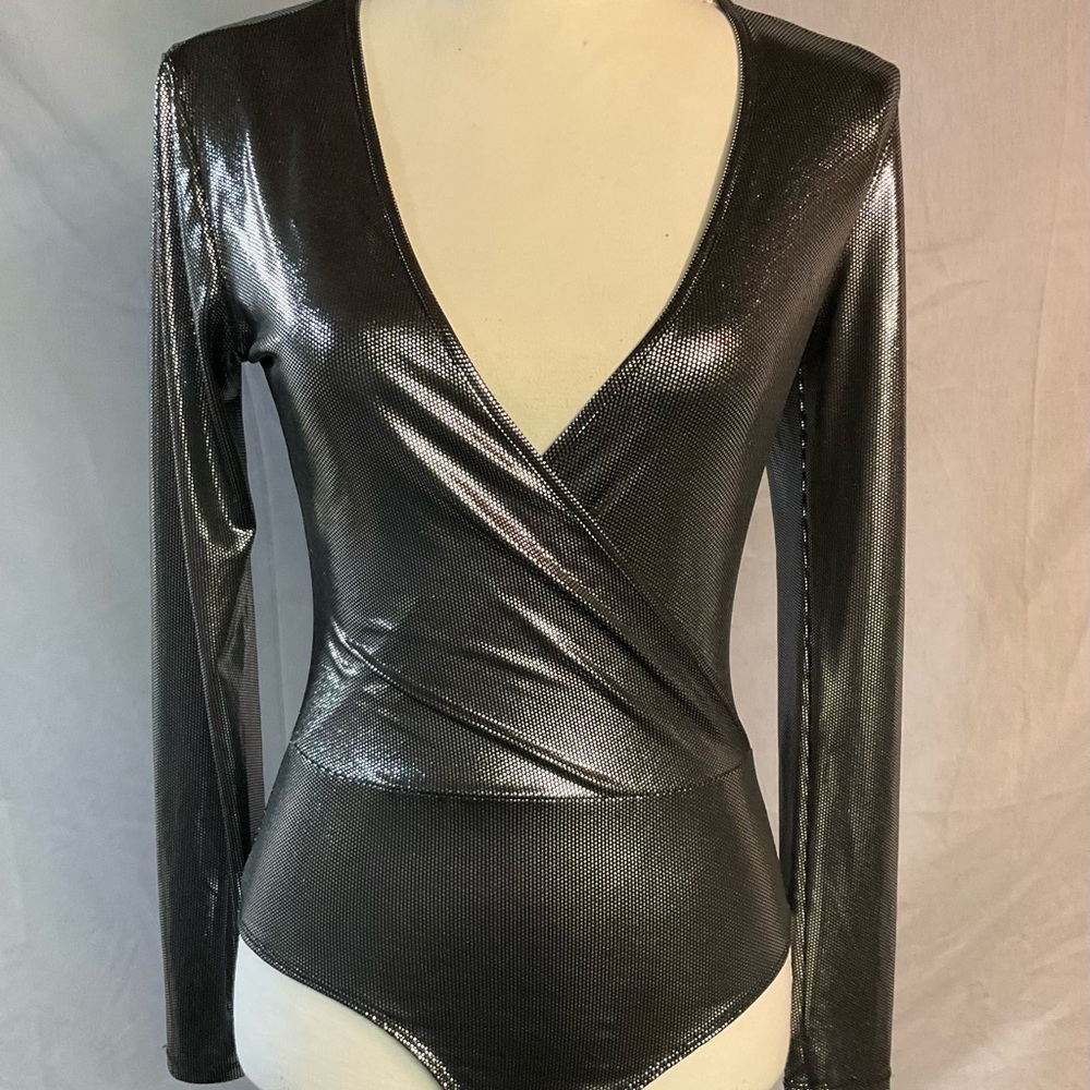 Charlotte Russe Shimmering Silver Bodysuit